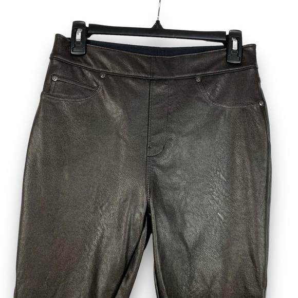 Spanx Leather Like Ankle Skinny Pants Size Medium PETITE Black High Rise Stretch - Picture 4 of 15